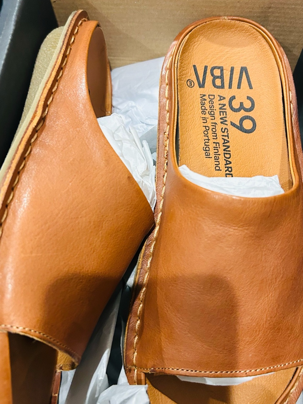 VIBAe  Saint Tropez Slip-On Mule in Cognac Brown Leather size 9 - Picture 9 of 10